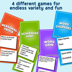 ASM GAMES Scavenger Hunt card with car-trip clues.