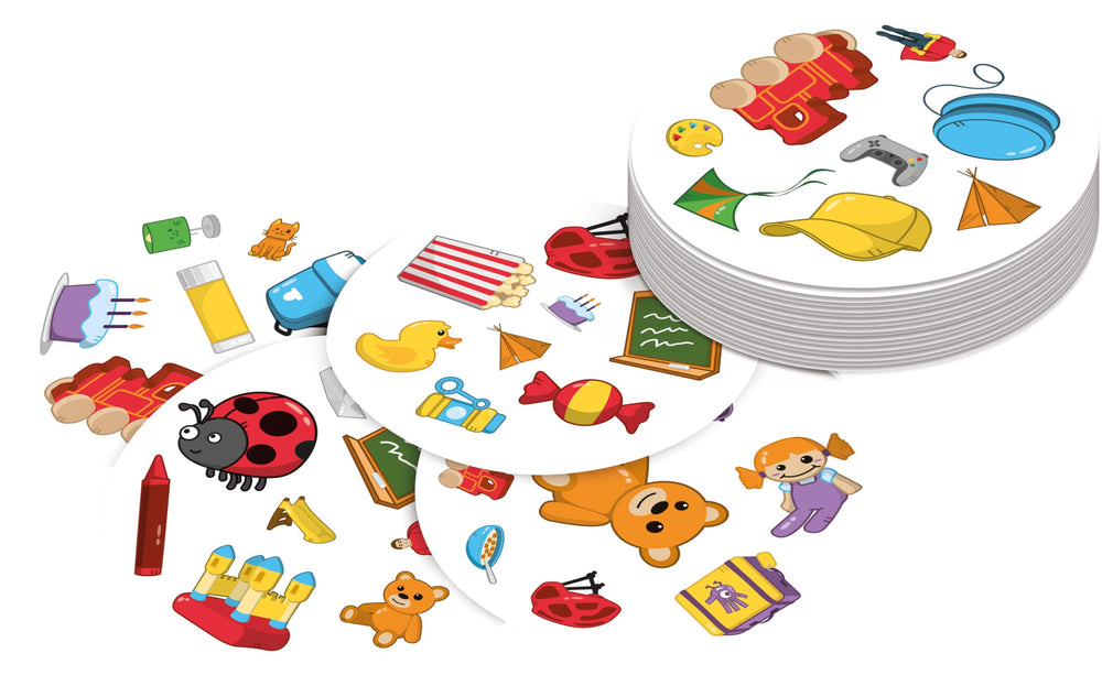 Asmodee Dobble Kids packaging shows green and blue variants for easy collection