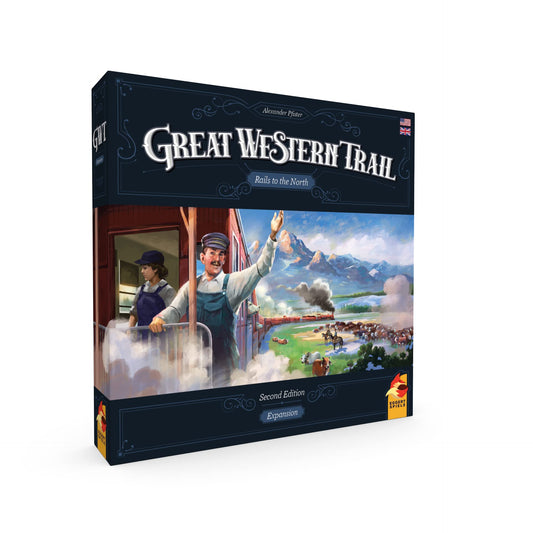Asmodee Great Western Trail Rails to the North 2e cover highlights expanded routes for strategic play.