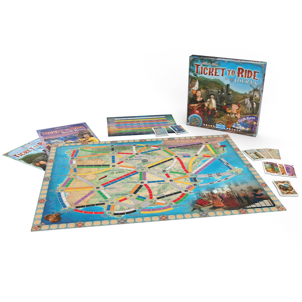 Asmodee Ticket to Ride Seville scene: festive squares boost competitive play.