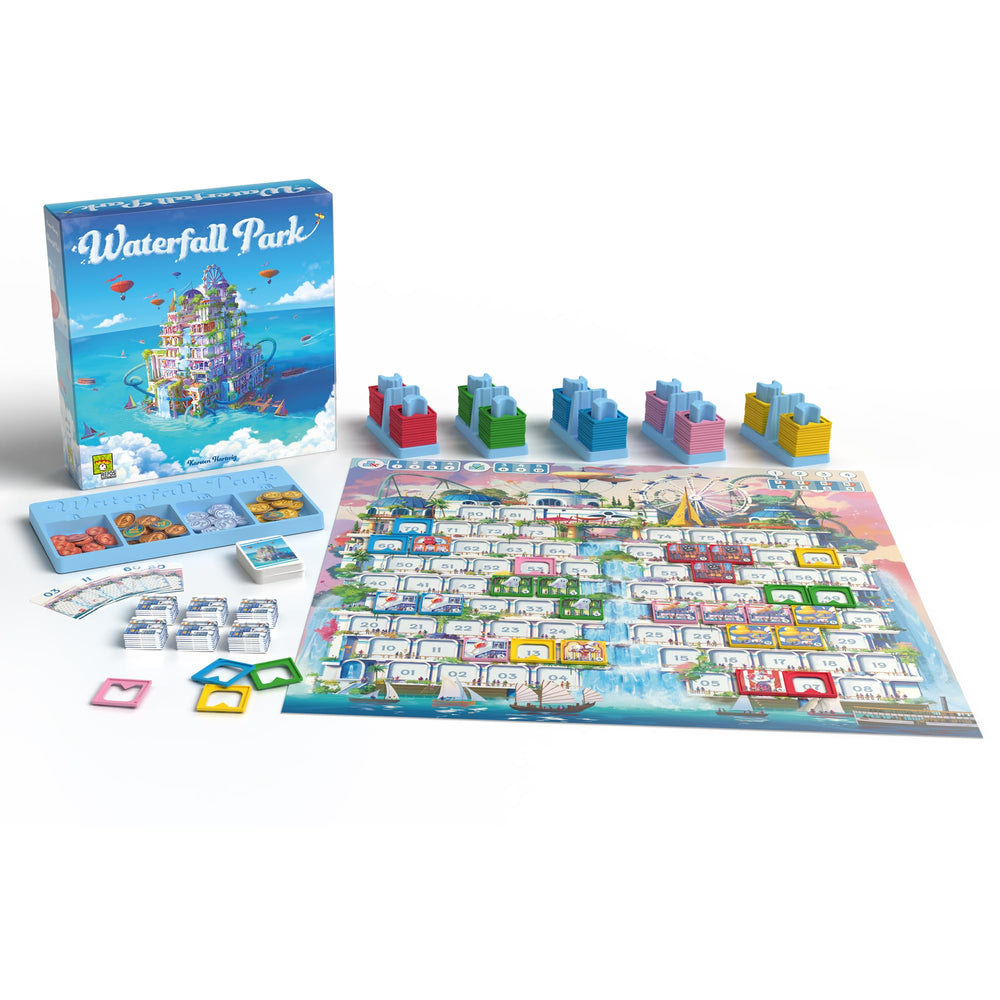 Asmodee Waterfall Park player cards and markers for strategic trades.