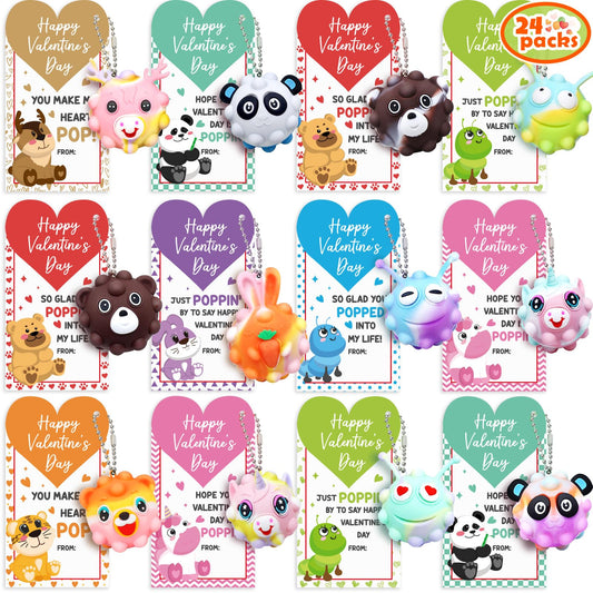 Asoulin 3D animal pop fidget toy with valentines cards for classroom gifts