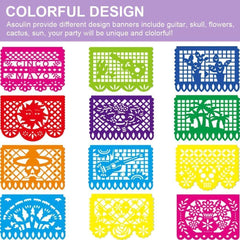 Asoulin papel picado banner with flowers for colorful party decor.
