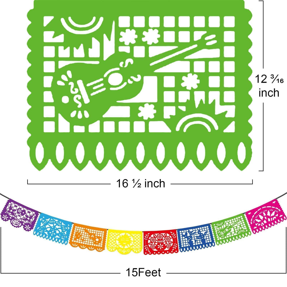 Asoulin papel picado banner with guitar motifs for festive ambiance.
