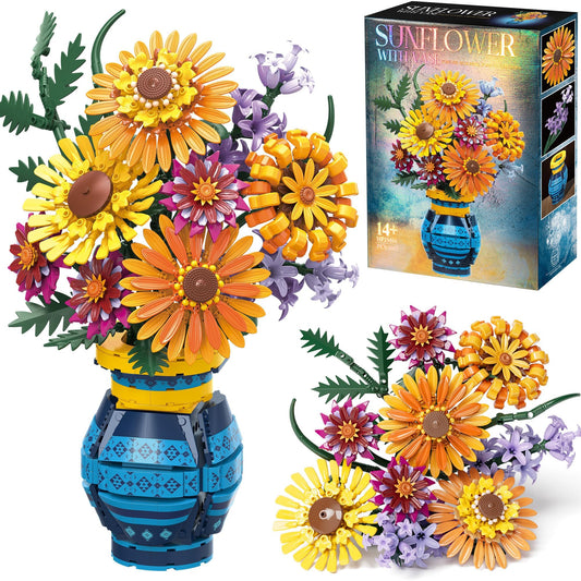 Asoulin flower bouquet building set with vase for decorative display and lasting blooms.
