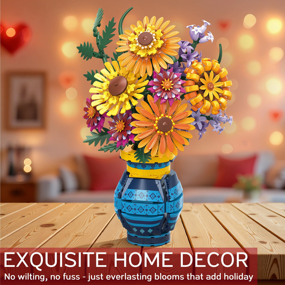 Asoulin sunflower artificial flowers assembly demonstrating adjustable stems and creative layouts.