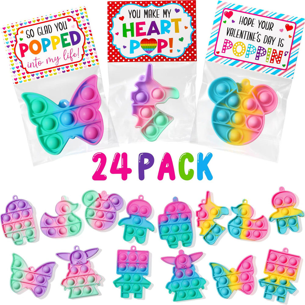 Asoulin unicorn pop fidget keychain on backpack, portable sensory toy for kids.