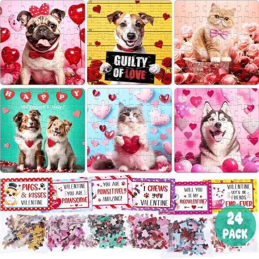 Asoulin valentines cat dog puzzles pack for kids boosts cooperative play