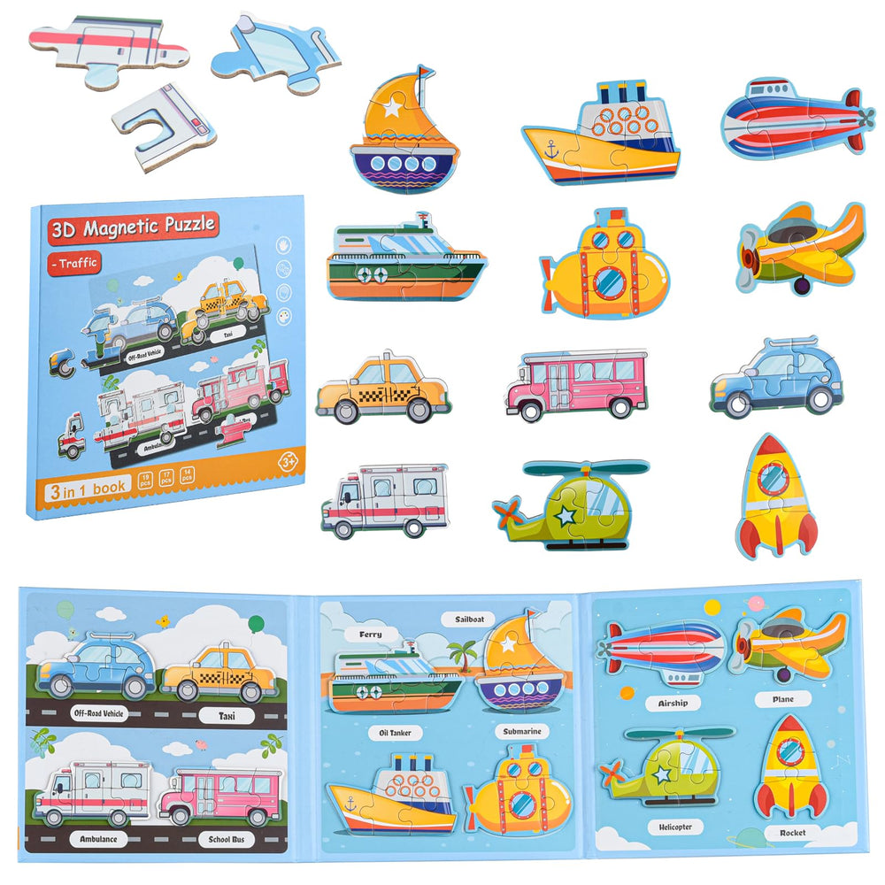 ASTARON 3D Magnetic Puzzle open book with traffic puzzles for early problem solving