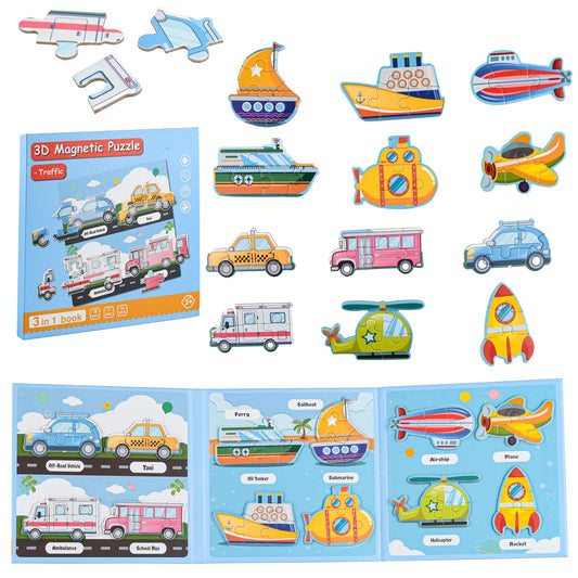 ASTARON 3D Magnetic Puzzle open book with traffic puzzles for early problem solving