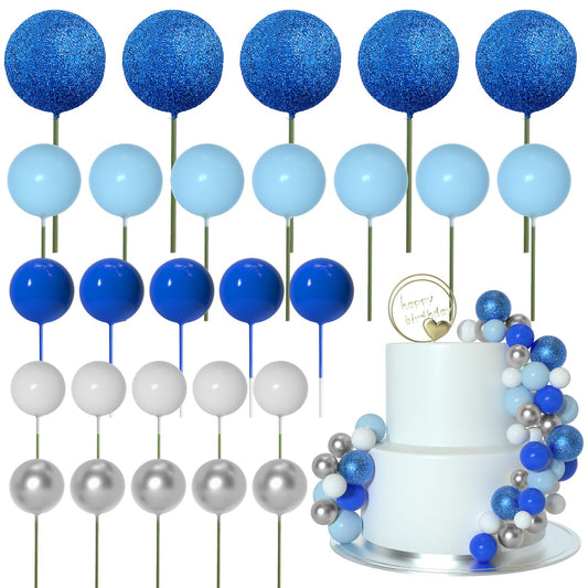 ASTARON glitter blue ball cake topper 2cm for festive cake decoration