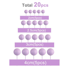 ASTARON 20-pack display of light purple ball toppers on cupcakes for party-ready decor.