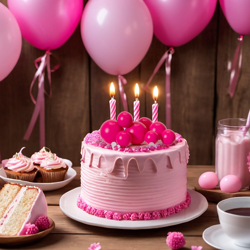 ASTARON hot pink ball cake topper 4cm creates festive focal points on desserts.