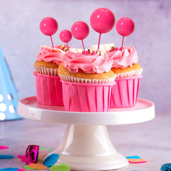 ASTARON hot pink ball cake topper dessert decor for cupcakes and fruits.