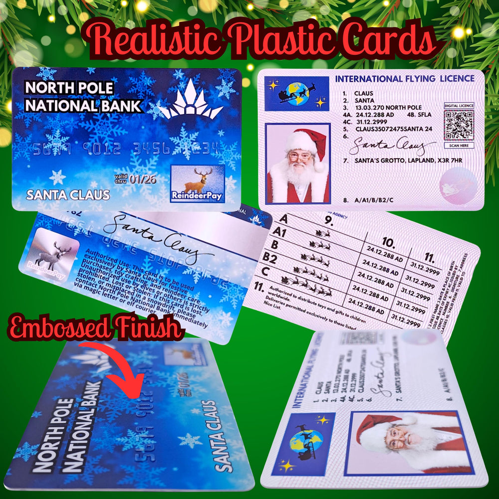 ASVP Shop sleigh-flying-license card shows realistic detail for immersive holiday storytelling.