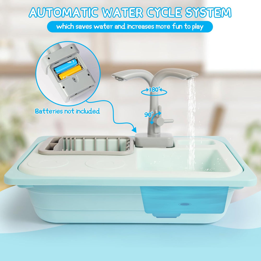 Asweets automatic water circulation system delivers realistic water play while teaching water conservation.