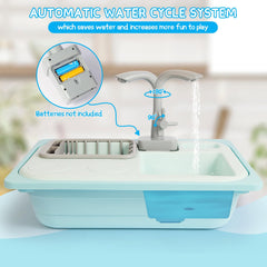 Asweets automatic water circulation system delivers realistic water play while teaching water conservation.