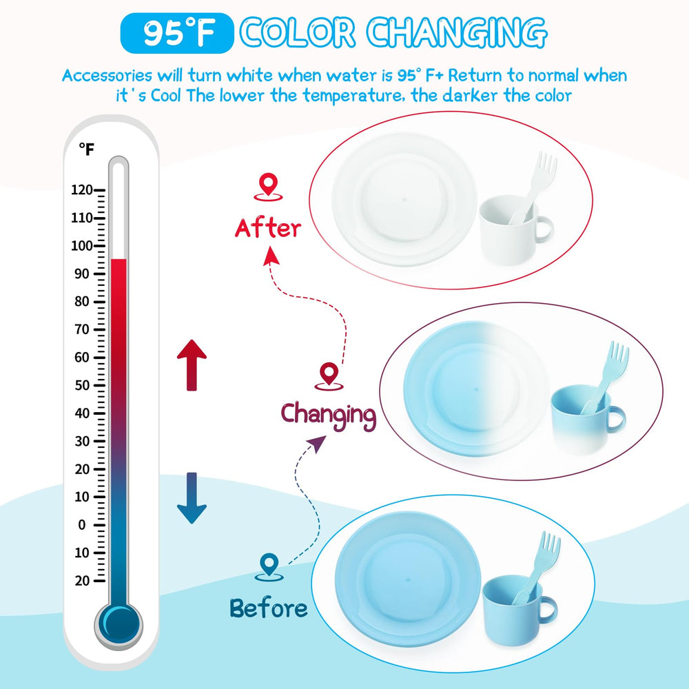 Asweets plastic dishes and utensils help kids learn organization and role-play kitchen chores.
