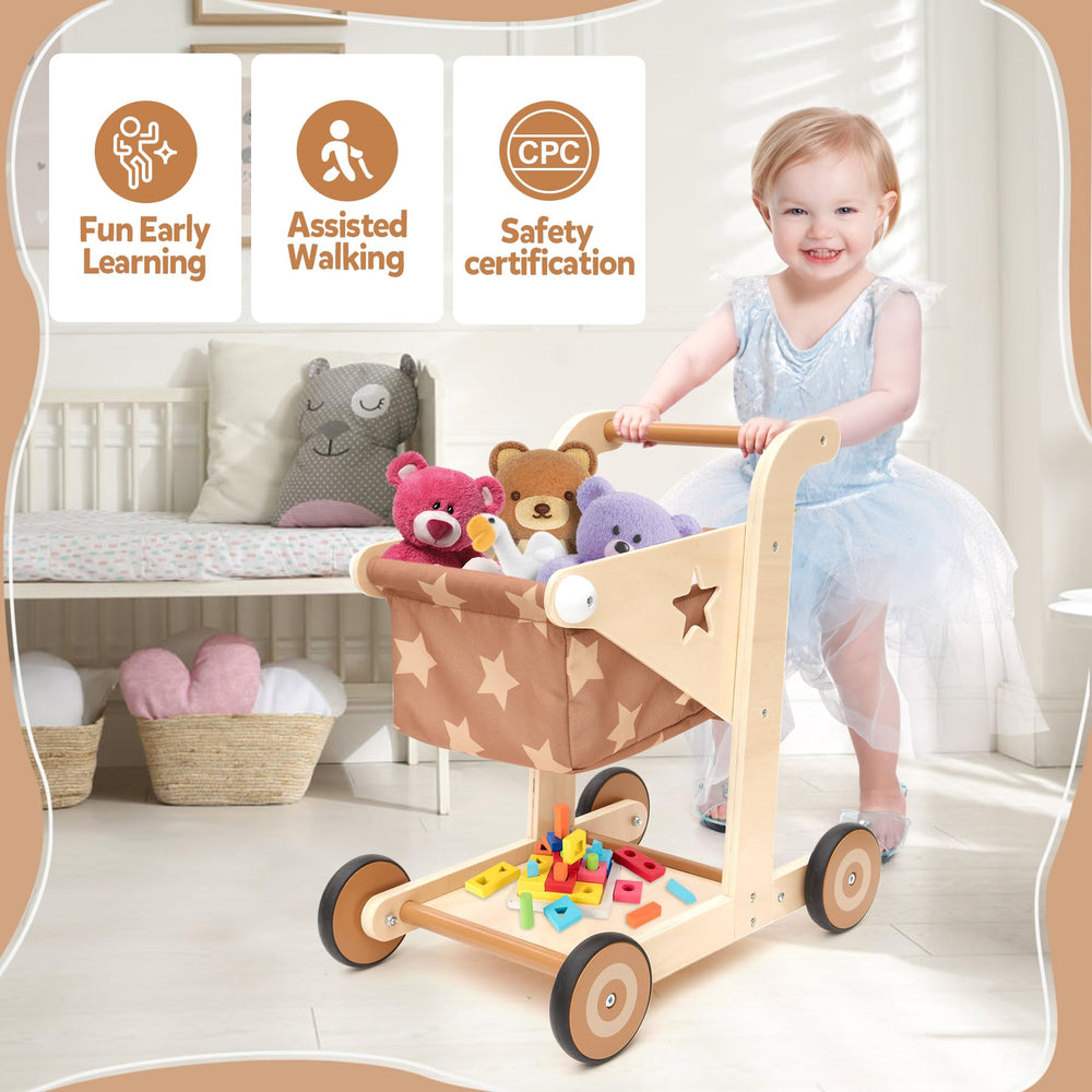 Asweets wooden walker with large toy box for easy storage.