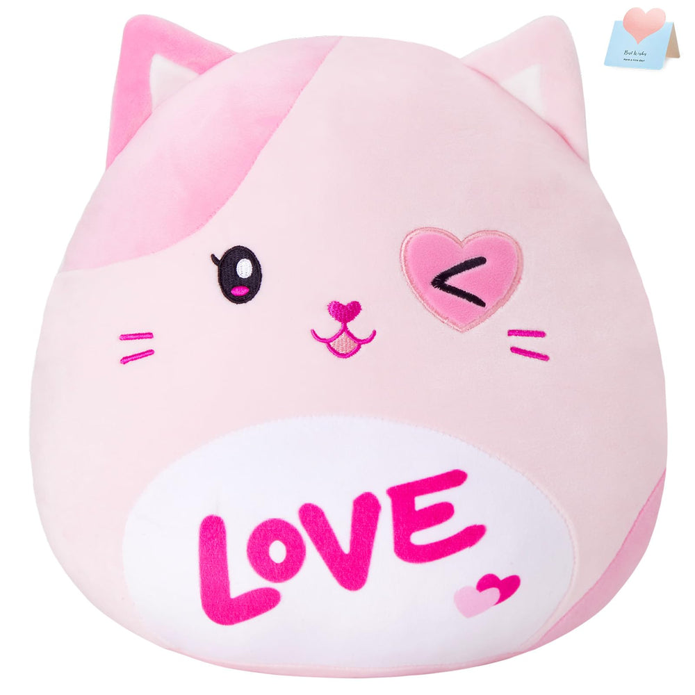 Athoinsu Valentines Cat Plush Pillow, 13 inch cozy cuddler for kids.