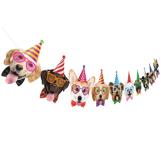 Atiloy dog birthday banner with dog faces, ideal for festive puppy party decor.