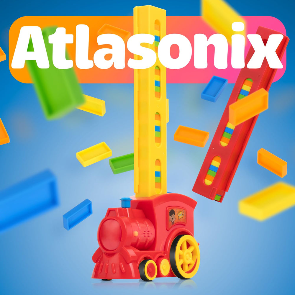 Gift-ready Atlasonix Domino Train with vibrant blocks and safe design