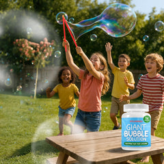 Kid-safe bubble solution emphasizes non-toxic play.