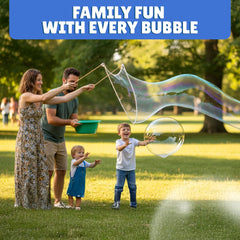 Outdoor family bubble fun with giant bubbles.