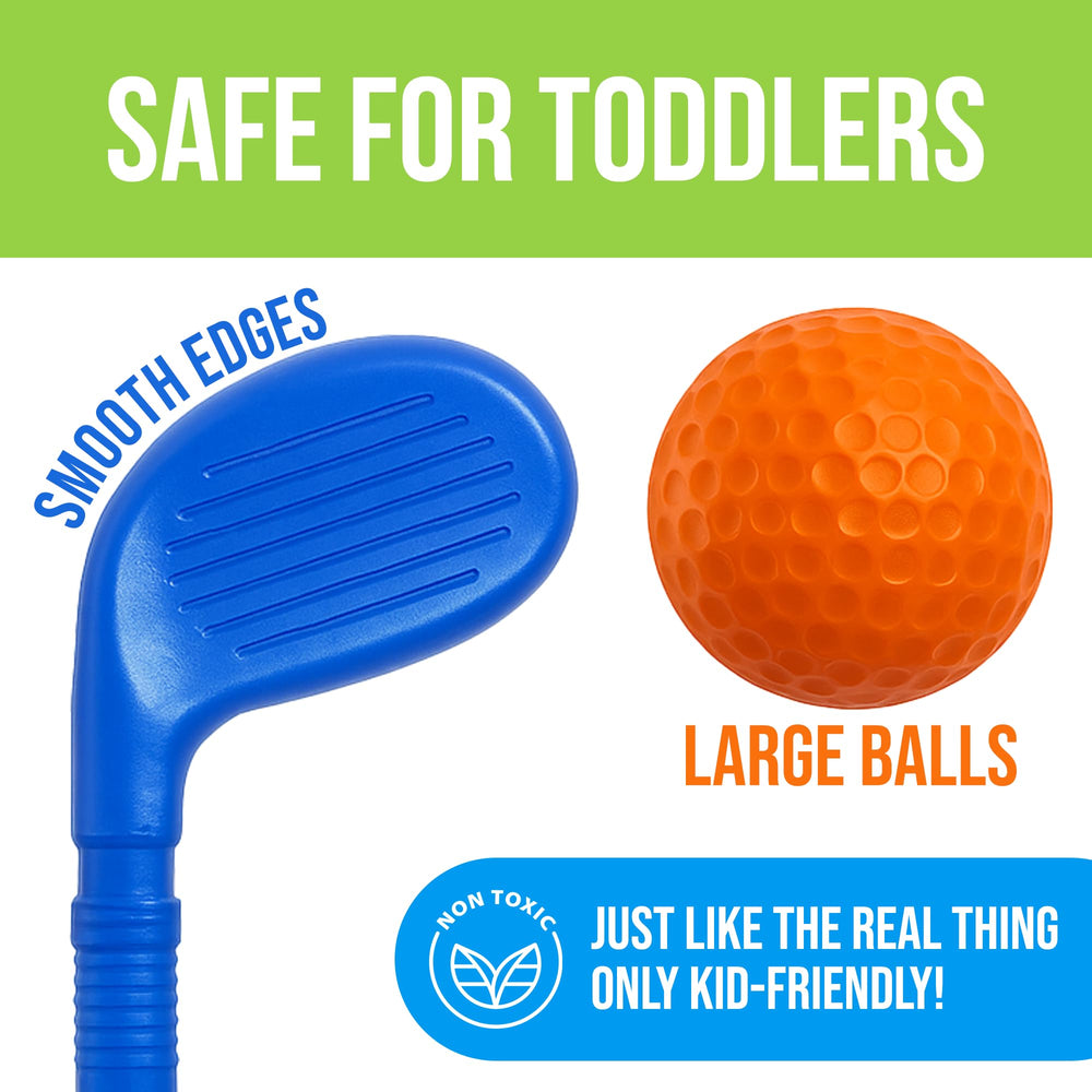 Atlasonix toddler golf set holes as approachable targets for toddlers.
