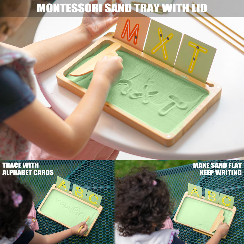 AtMini green sand inside the tray enhances sensory learning during activities