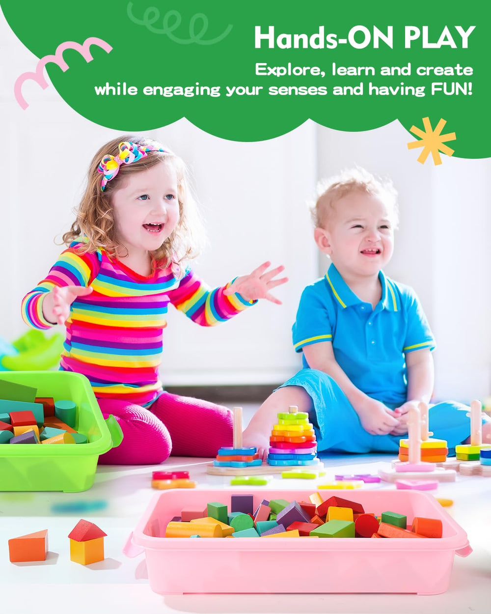 AtMini sensory bin sand tray green open lid, 15in, ready for quick cleanup.