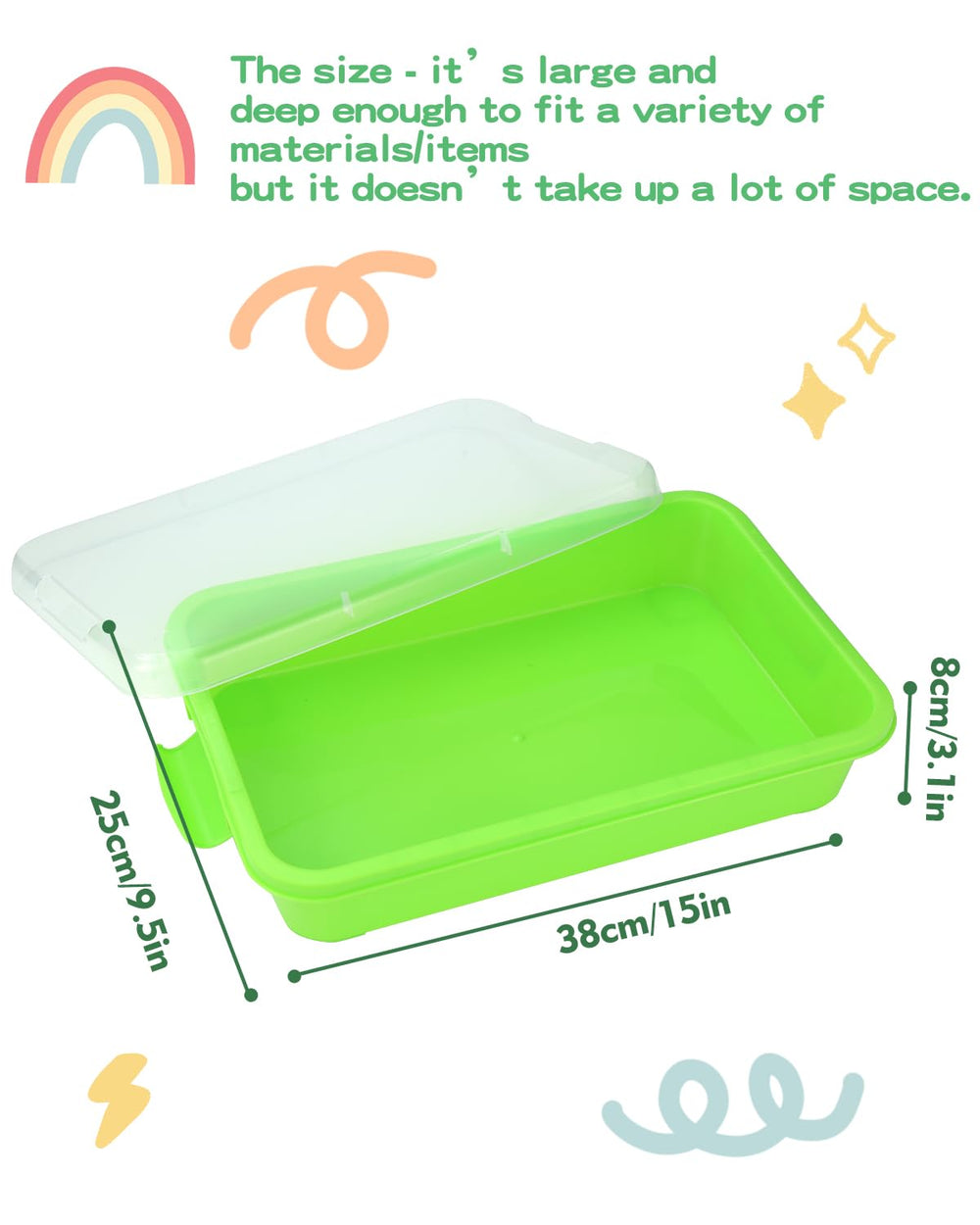 AtMini sensory bin sand tray pink open lid, 15in, encourages independent carry.