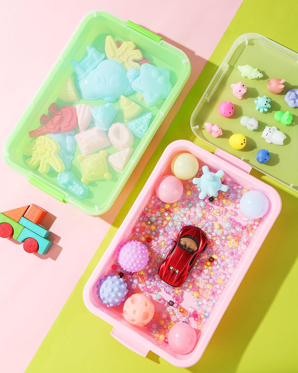 AtMini sensory bin tray with portable handle, 15in, on-the-go play.
