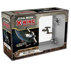 Atomic Mass Games X-Wing Most Wanted expansion box art highlighting Scum and Villainy themes.