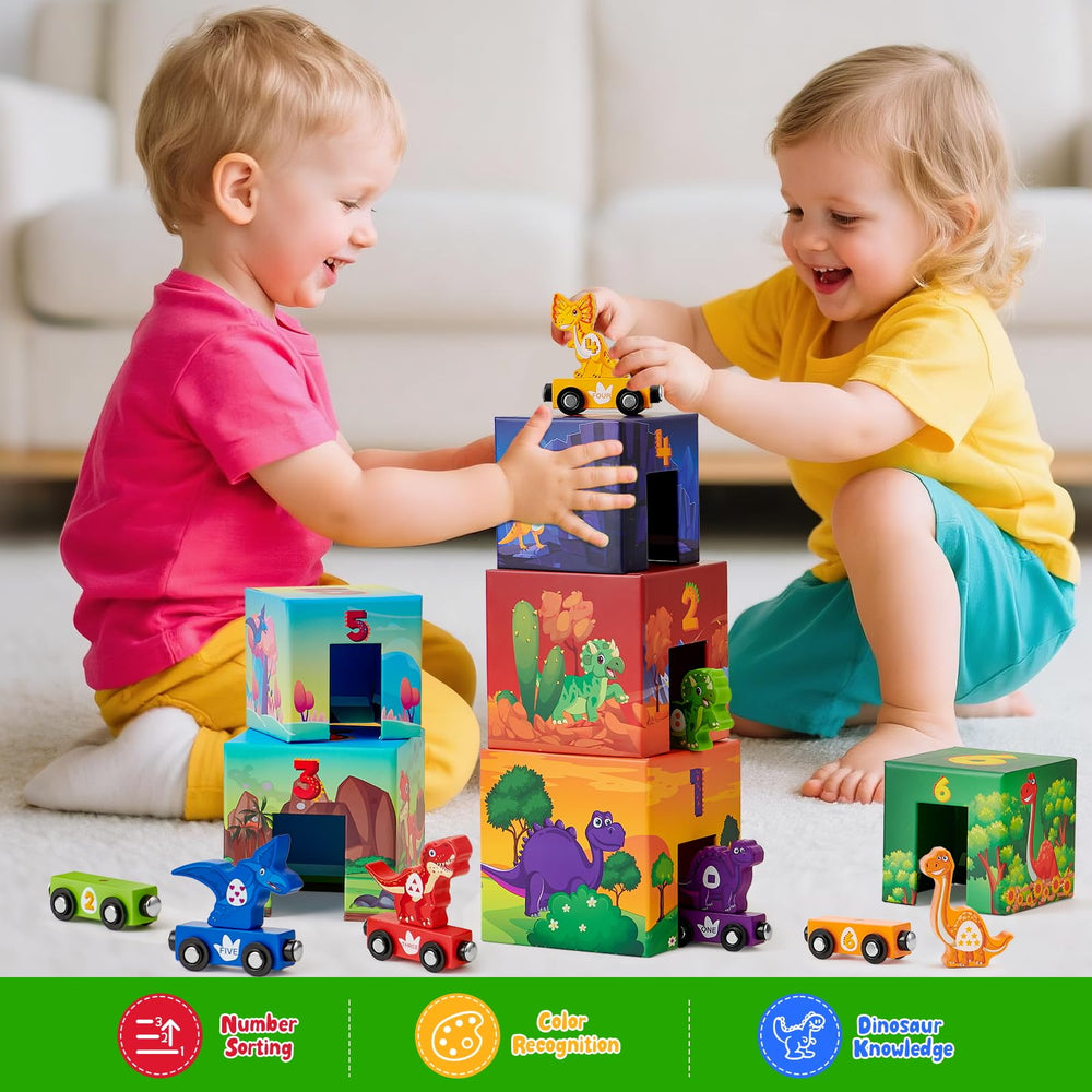 Atoylink dinosaur number blocks teach numbers 1-6 through tactile stacking.