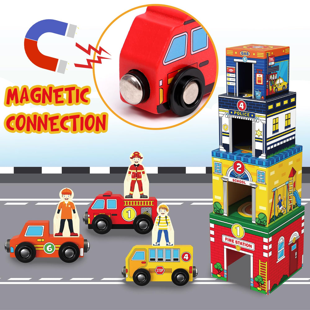 Atoylink wooden garbage truck magnet for sorting and role play