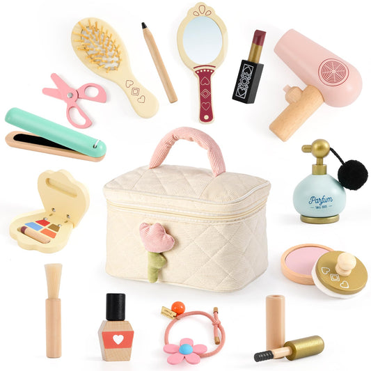 Atoylink wooden makeup toy set with pouch for tidy storage and imaginative play
