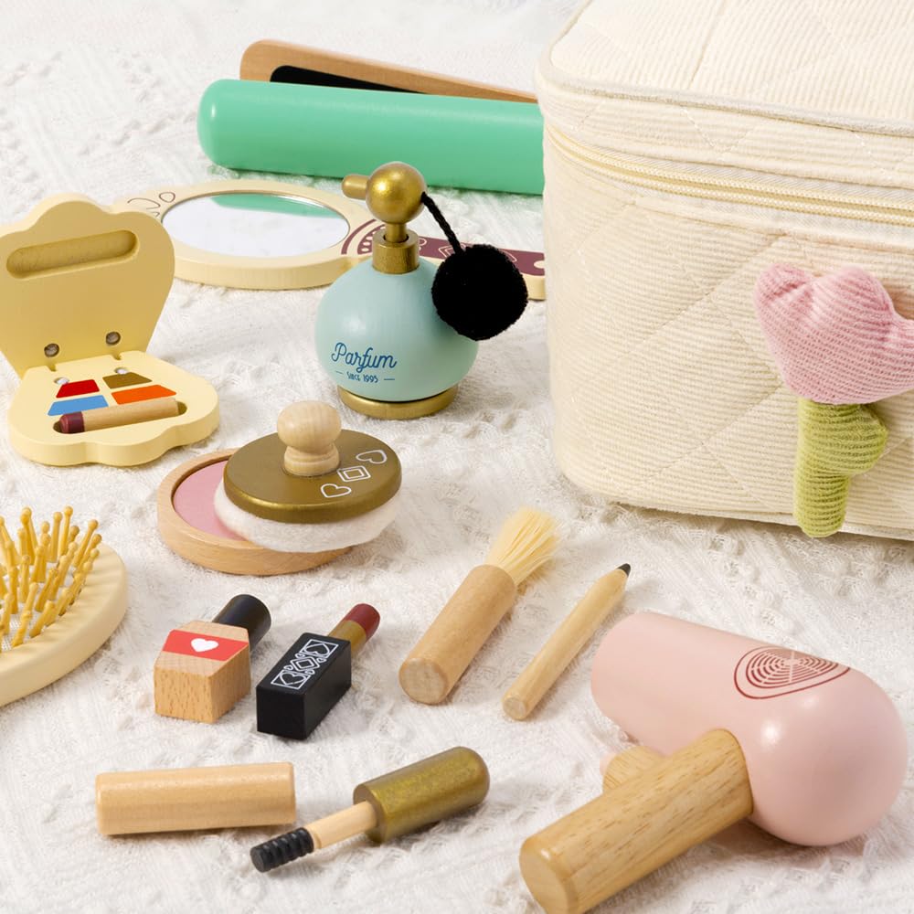 Atoylink wooden makeup toy set includes a mirror for role-play and sharing ideas