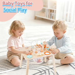 ATOYUS Activity Table spinning gears fosters problem solving and fine motor control.