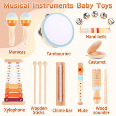 ATOYUS wooden xylophone with colorful bars promotes visual attention and fine motor skills.