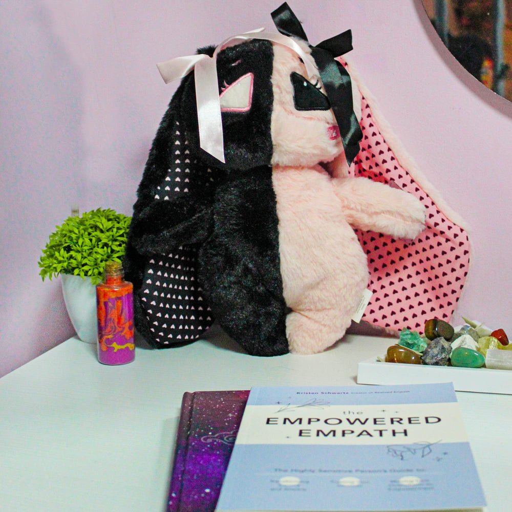 Attatoy E-Girl Bunny Plush, color detail pink black, vivid aesthetic accent.