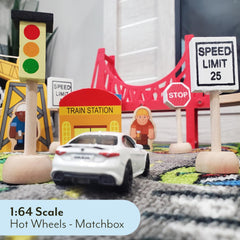 Attatoy Kids Wooden Street Signs railroad sign adds railway crossings to stories.
