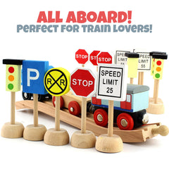 Attatoy Kids Wooden Street Signs speed limit signs guide careful driving play.