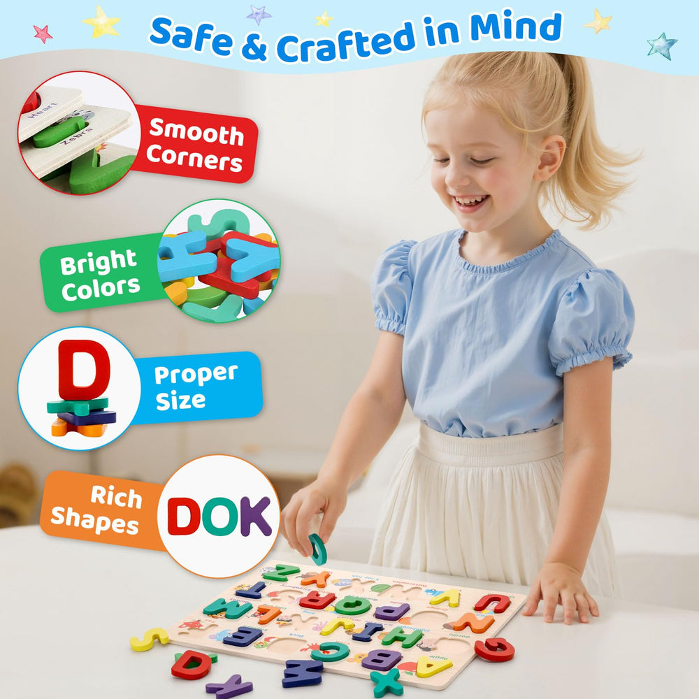 Attmu alphabet puzzle with bright colors boosts attention and sensory development.