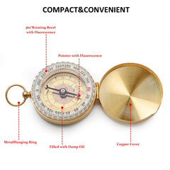 Aubric survival compass glows in the dark for night navigation.