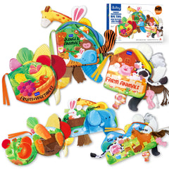 Auby baby cloth book with crinkle sound enhances early sensory exploration during playtime.