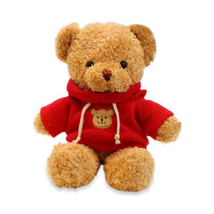 AUCOOMA teddy bear in red hoodie, 11.8-inch plush, ideal kid companion for imaginative play
