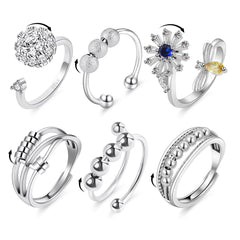 Aucuu 6-pcs anxiety rings set close-up showcasing diverse styles for mood relief