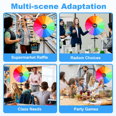 AugFir prize wheel in party, mall, and classroom settings showing versatility