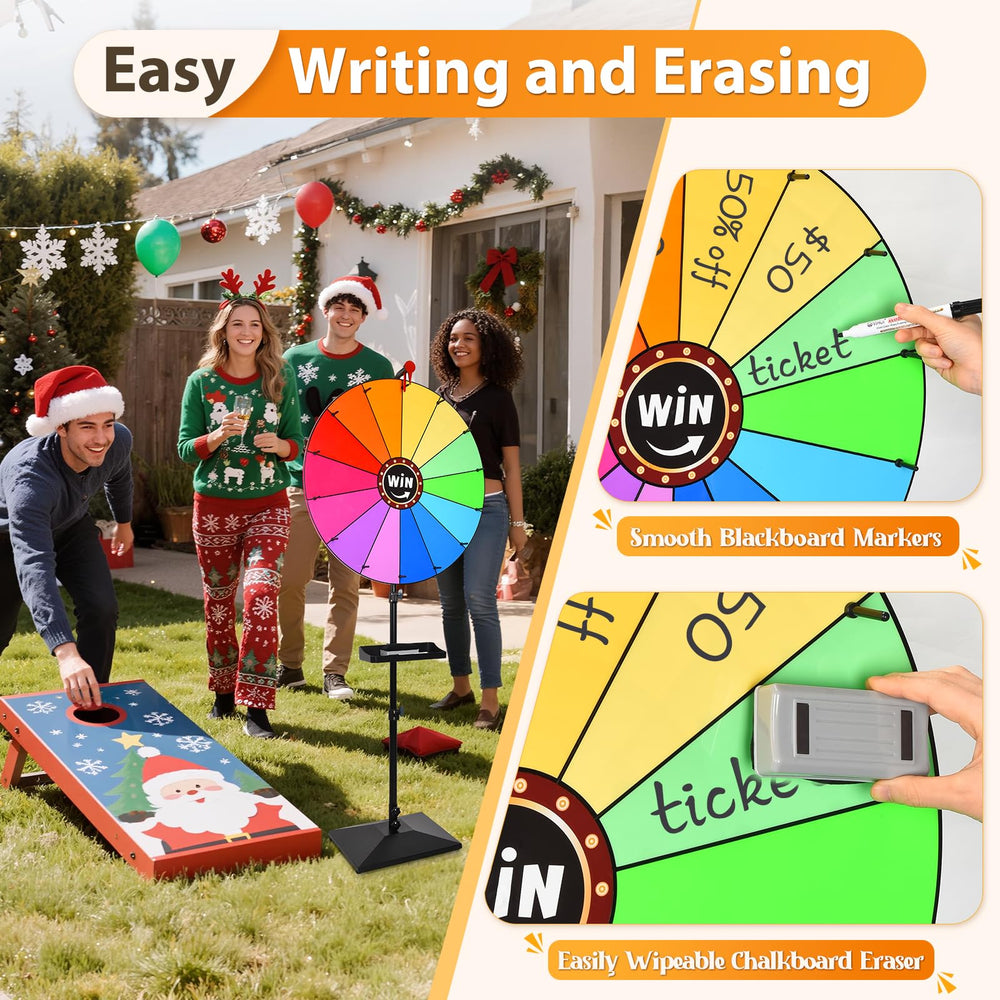 AugFir prize wheel red pointer provides precise stopping cues.
